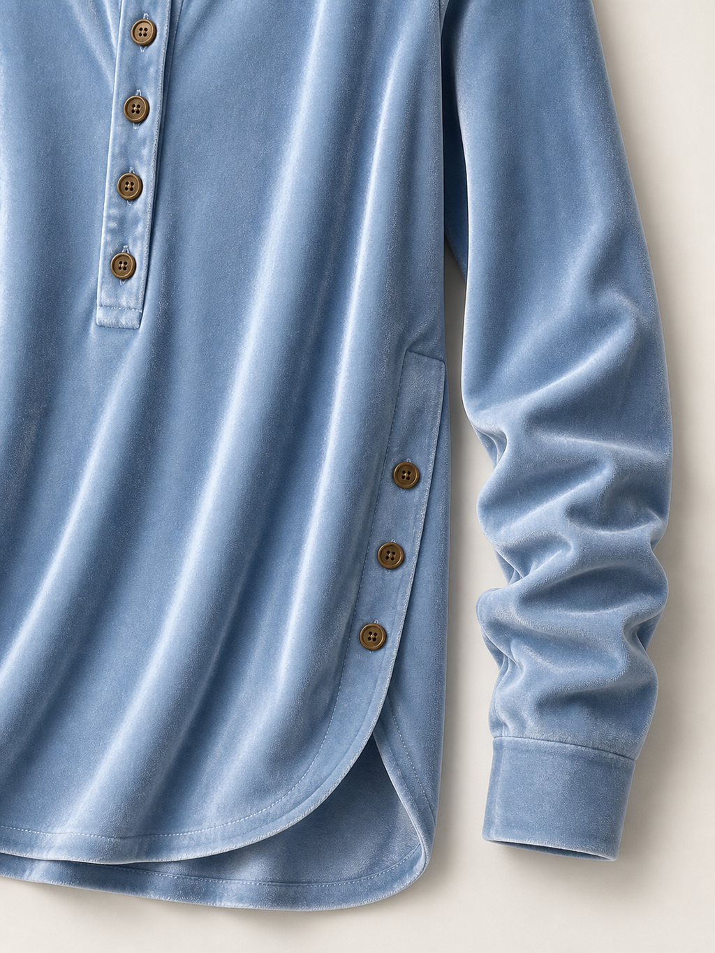 Women's Velvet Button-Front Long Sleeve Top – Relaxed Fit Henley Blouse