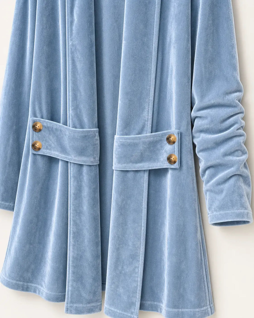 Women's Velvet Open-Front Longline Cardigan – Button Pocket Detail