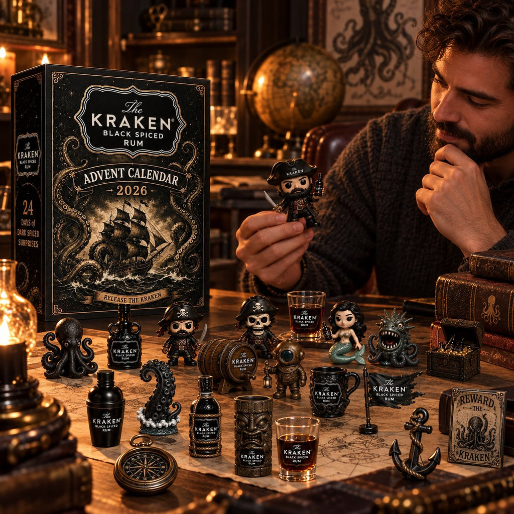 24-Day Kraken Rum Mini-Bottle Advent Calendar Set – Holiday Bar Display, Collectible Gift for Rum Lovers, Christmas Countdown & Festive Decor