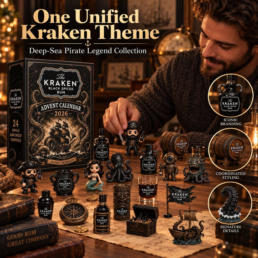 24-Day Kraken Rum Mini-Bottle Advent Calendar Set – Holiday Bar Display, Collectible Gift for Rum Lovers, Christmas Countdown & Festive Decor