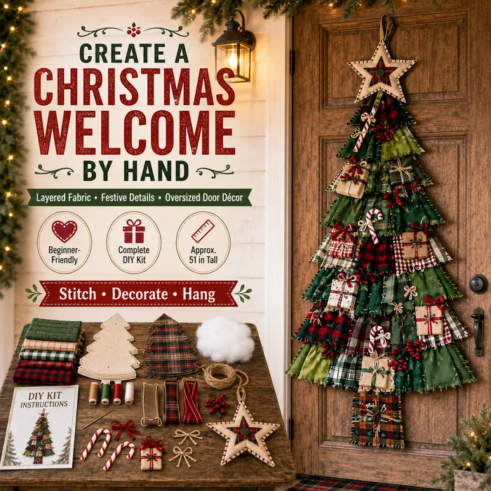 🎄Beginner-Friendly DIY Oversized Patchwork Christmas Tree Door Hanging Kit| Complete Kit with All Tools & Step-by-Step Guide Included 💕