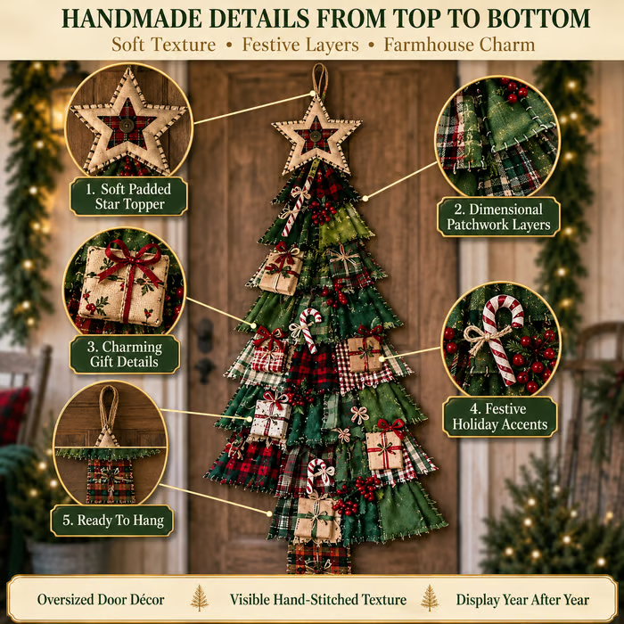🎄Beginner-Friendly DIY Oversized Patchwork Christmas Tree Door Hanging Kit| Complete Kit with All Tools & Step-by-Step Guide Included 💕