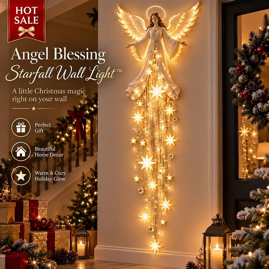 Angel Blessing Starfall Wall Light-Heavenly Christmas Wall Decor