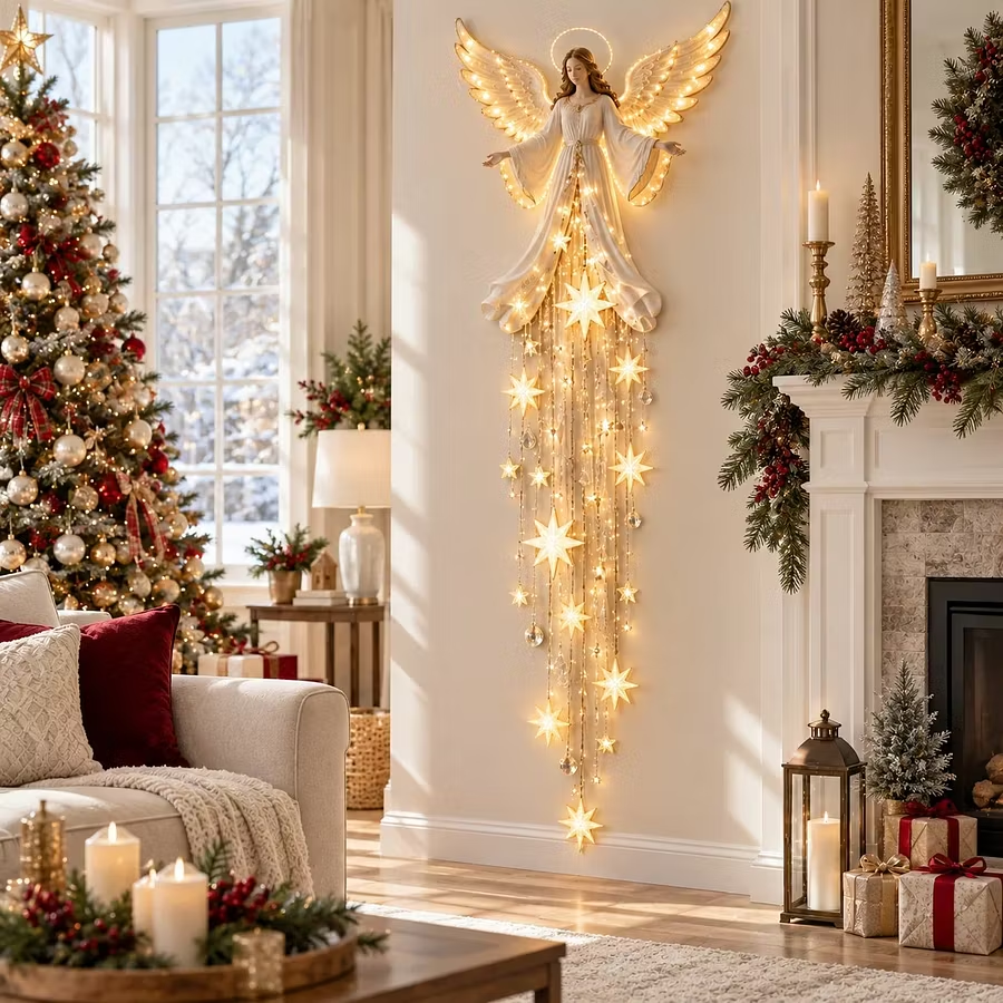Angel Blessing Starfall Wall Light-Heavenly Christmas Wall Decor