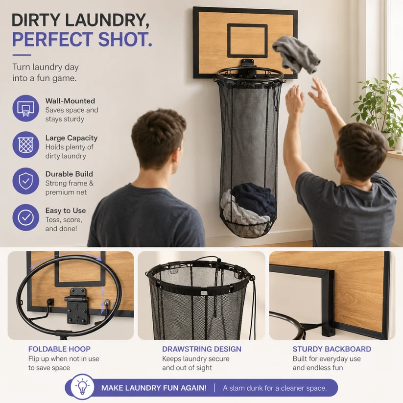 2-in-1 Basketball Laundry Hoop