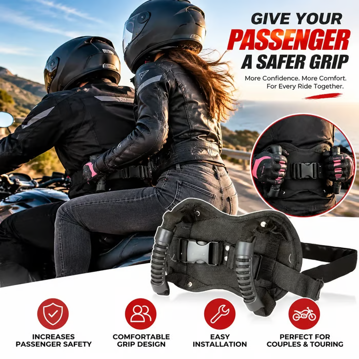 🏍️Motorcycle Passenger Grab Handle Belt – Non-slip, Adjustable, Heavy-Duty