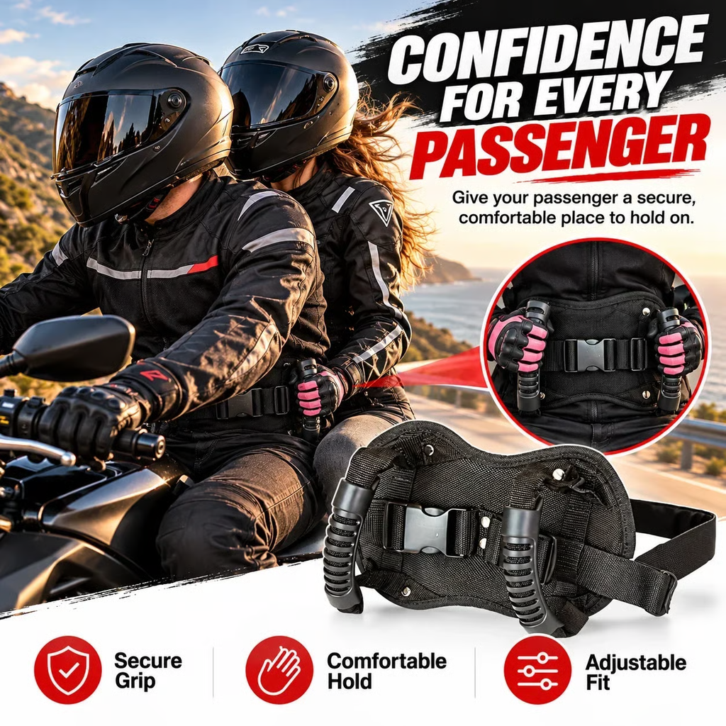 🏍️Motorcycle Passenger Grab Handle Belt – Non-slip, Adjustable, Heavy-Duty