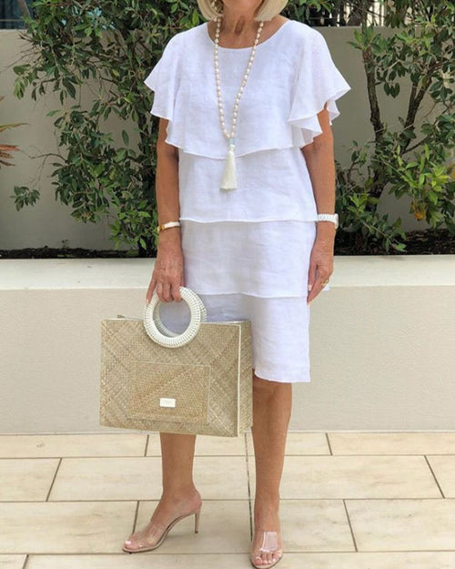 Casual Linen Loose Solid Holiday Midi Dress