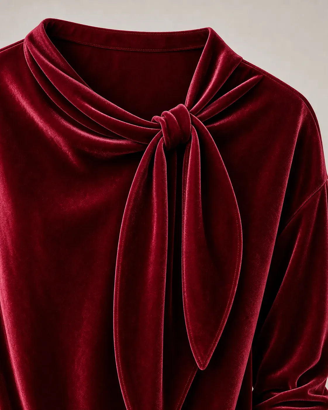 Women's Velvet Bow Detail Long Sleeve Top – Soft Elegant Blouse