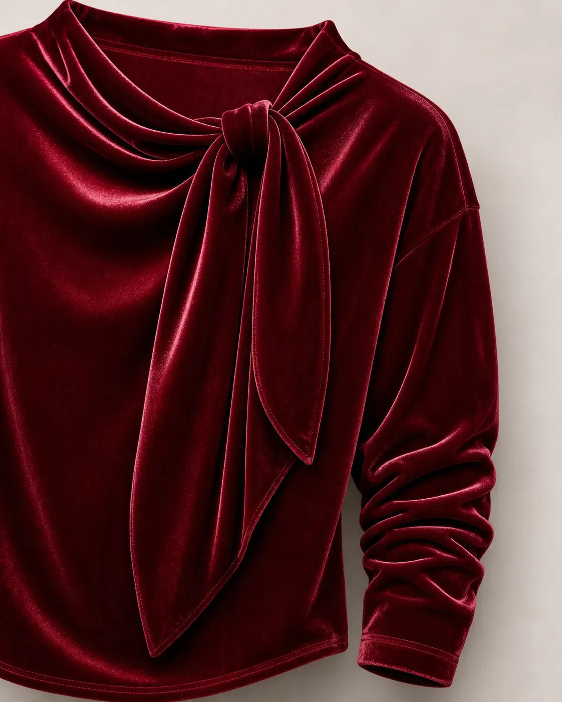 Women's Velvet Bow Detail Long Sleeve Top – Soft Elegant Blouse