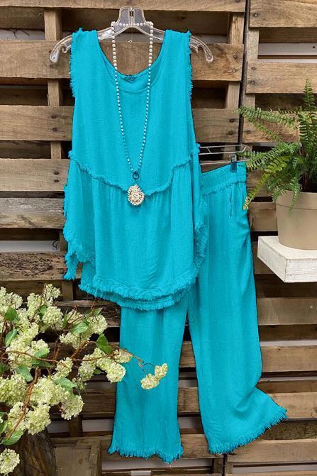 Sleeveless Casual Linen Vest+Pants