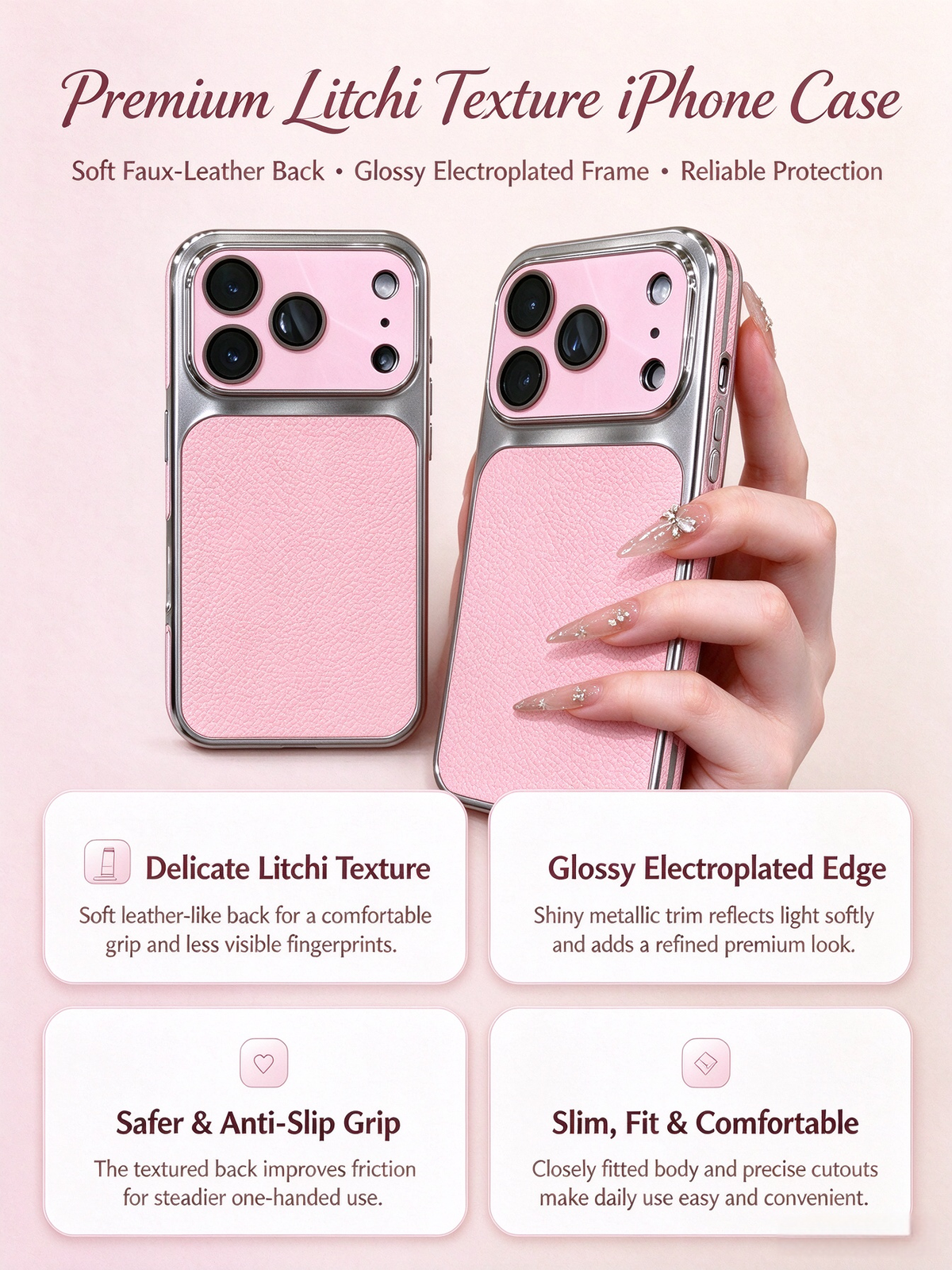 🔥Limited Sale🔥 Litchi Texture Electroplated Phone Case for/ iPhone 15/ iPhone 16 / iPhone 17