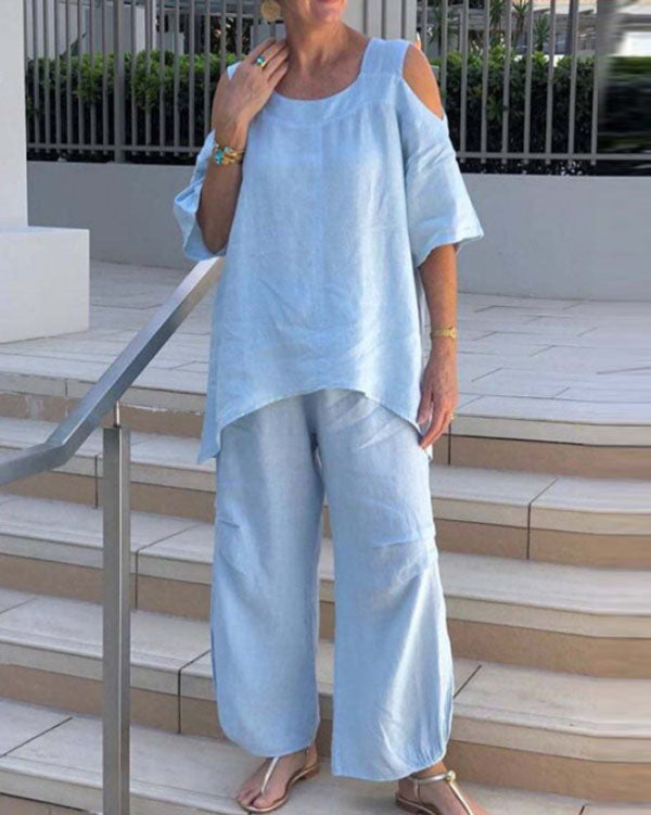 Cotton and Linen Strapless Casual Plus Size Suit
