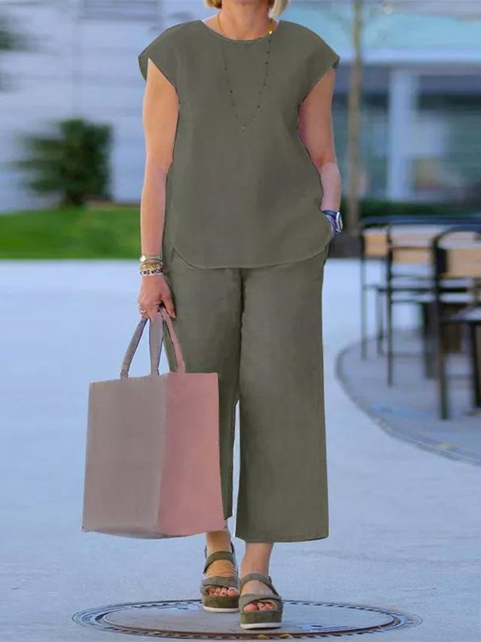 Women's Cotton Linen Casual Top and Pant Set