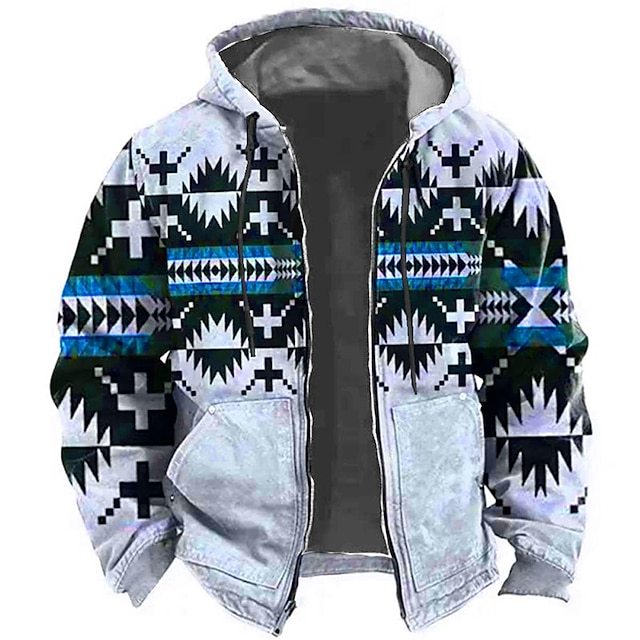 Men's Tribal Graphic Prints Hoodie Hoodies Sweatshirt Zip Hoodie Long Sleeve Hooded Sweatshirt Hooded Sports 3D Print Holiday Vacation Streetwear Blue Green Pocket Print Spring &  Fall Designer