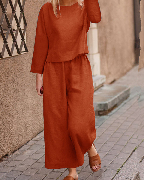 Autumn Solid Color Top And Trousers Casual Suit