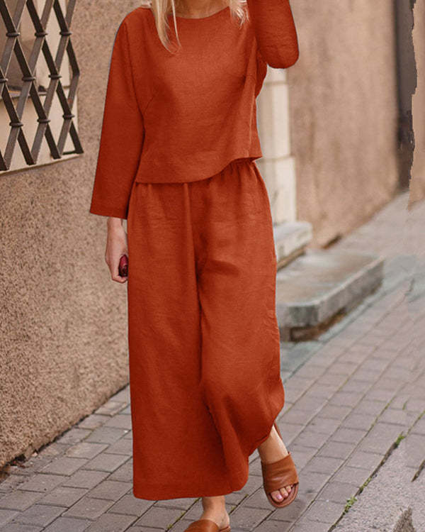 Autumn Solid Color Top And Trousers Casual Suit