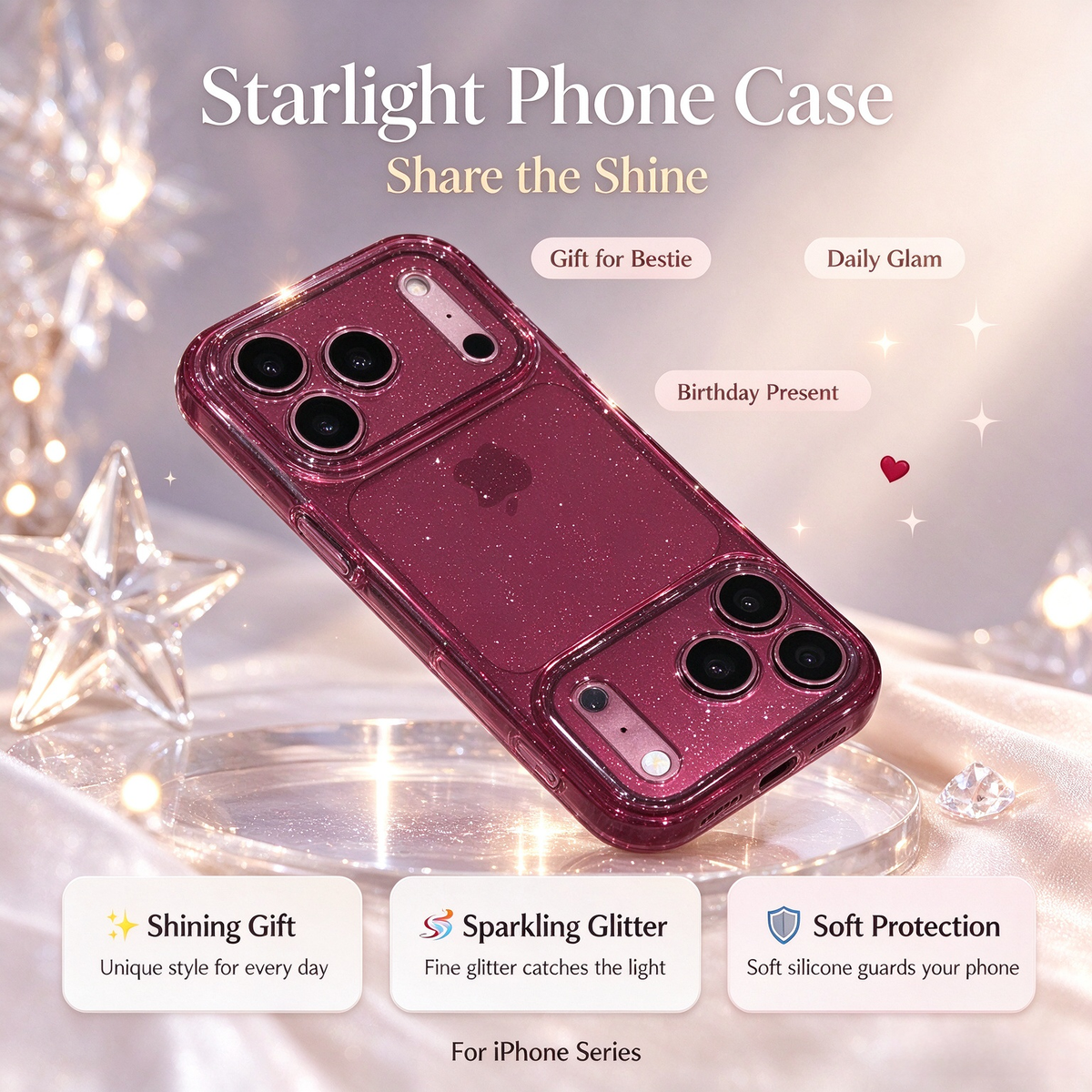 🔥Limited Offer✨Sparkle Glitter Silicone Case | iPhone 18 Pro Max, 17 Pro,16 Pro,15 Protective Cover