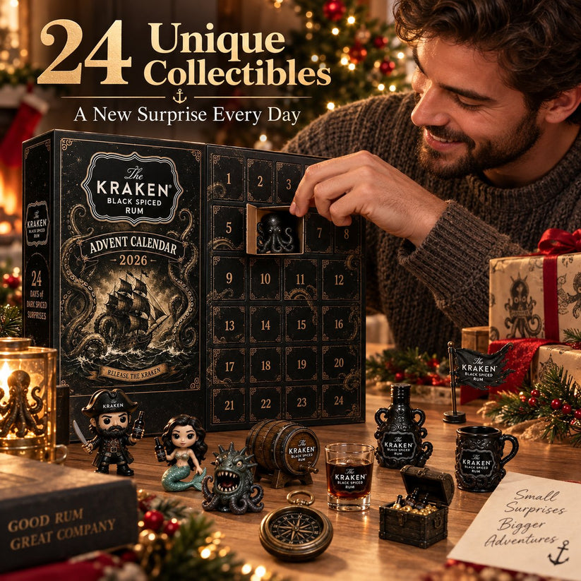 24-Day Kraken Rum Mini-Bottle Advent Calendar Set – Holiday Bar Display, Collectible Gift for Rum Lovers, Christmas Countdown & Festive Decor