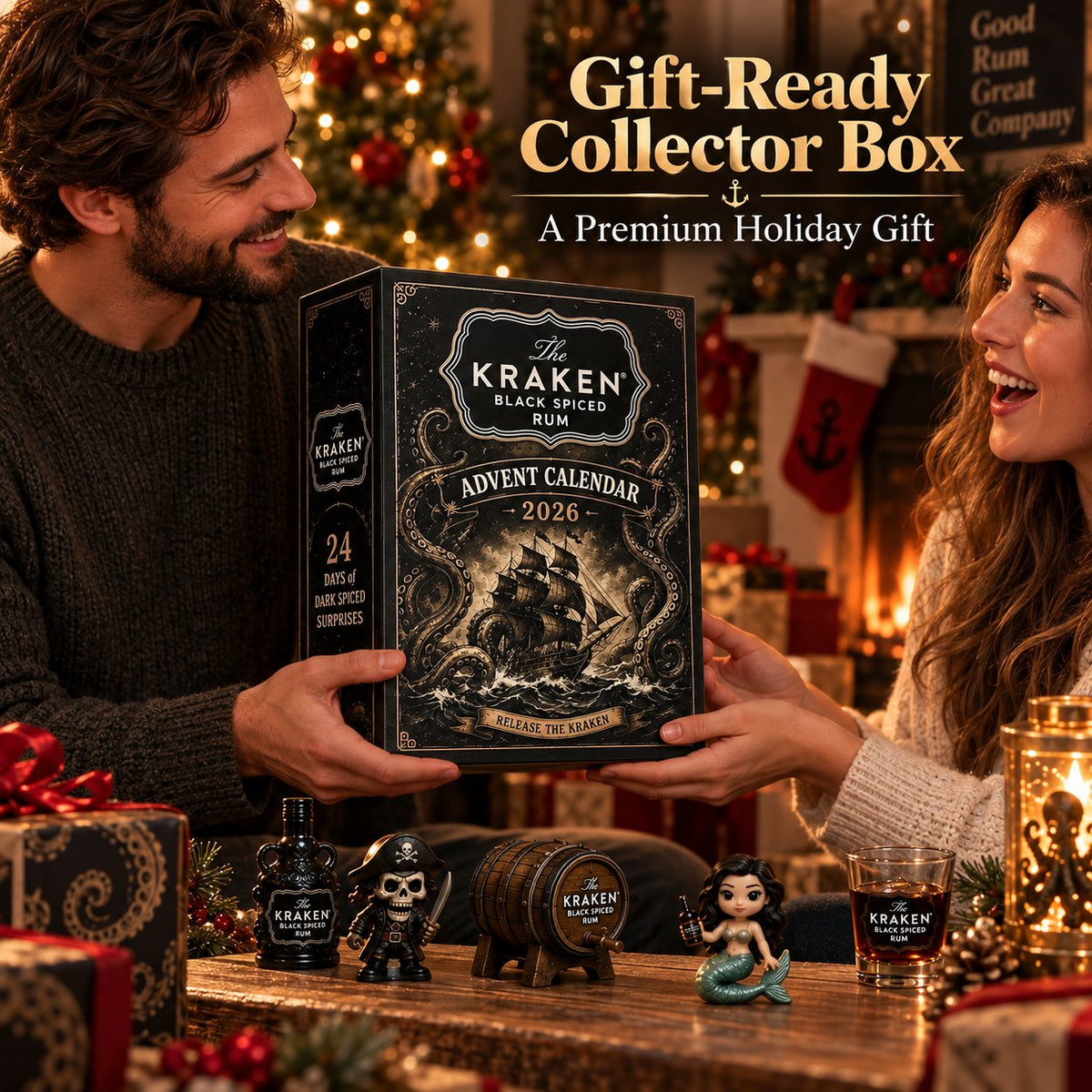 24-Day Kraken Rum Mini-Bottle Advent Calendar Set – Holiday Bar Display, Collectible Gift for Rum Lovers, Christmas Countdown & Festive Decor