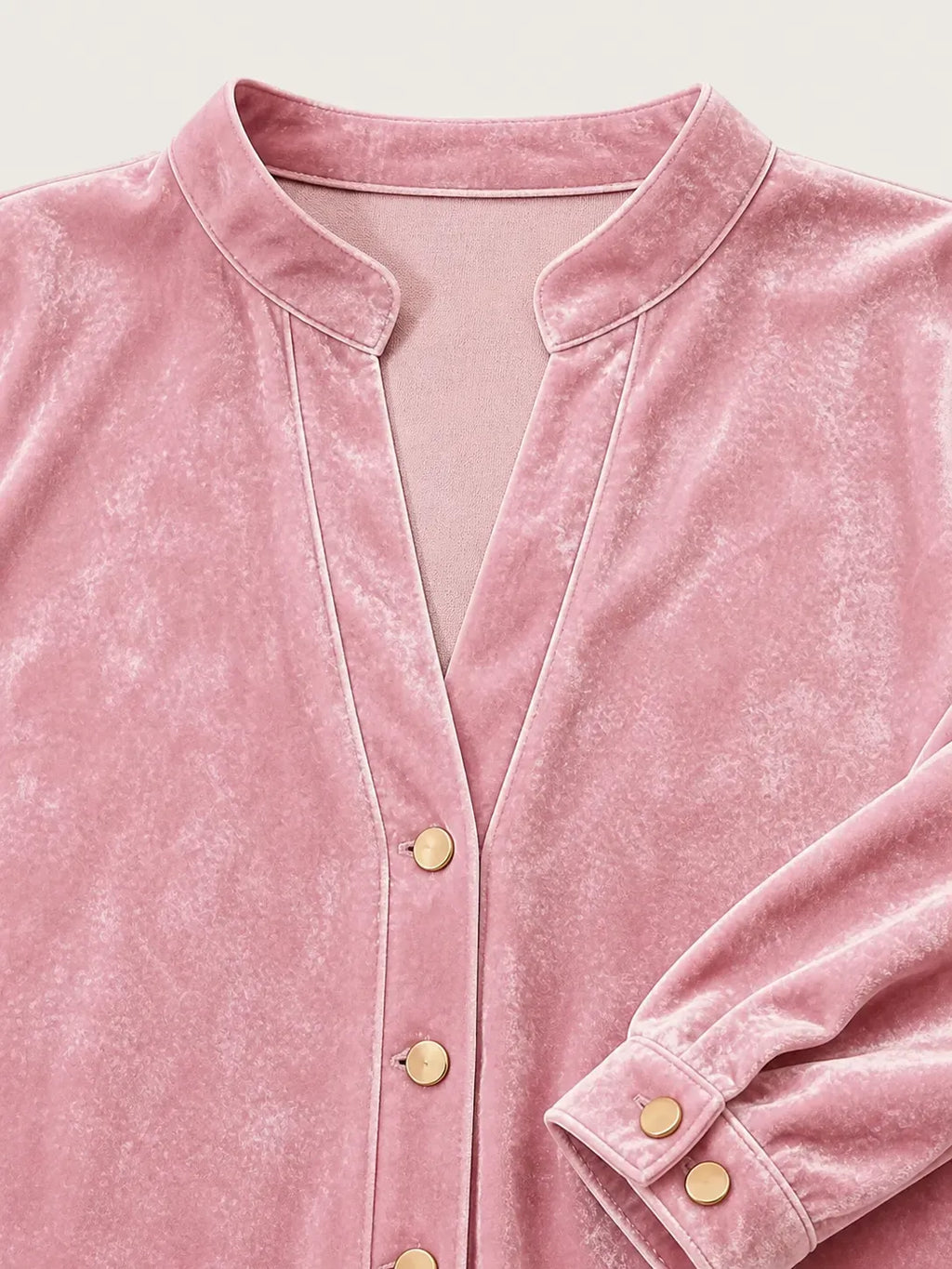 Women's Velvet V-Neck Button-Front Long Sleeve Top