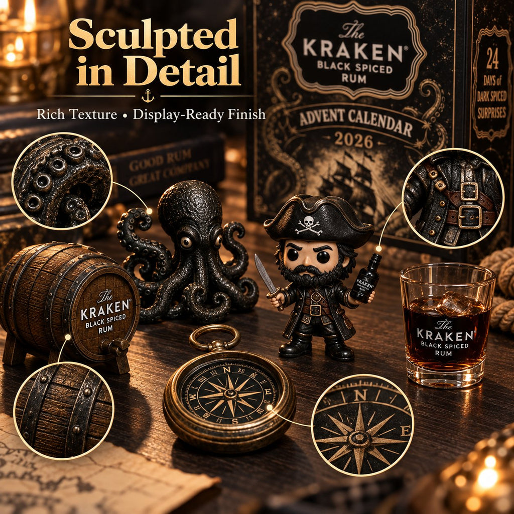 24-Day Kraken Rum Mini-Bottle Advent Calendar Set – Holiday Bar Display, Collectible Gift for Rum Lovers, Christmas Countdown & Festive Decor