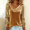 Women's Velvet Cowl-Neck Sequin Sleeve Top - Party Ready