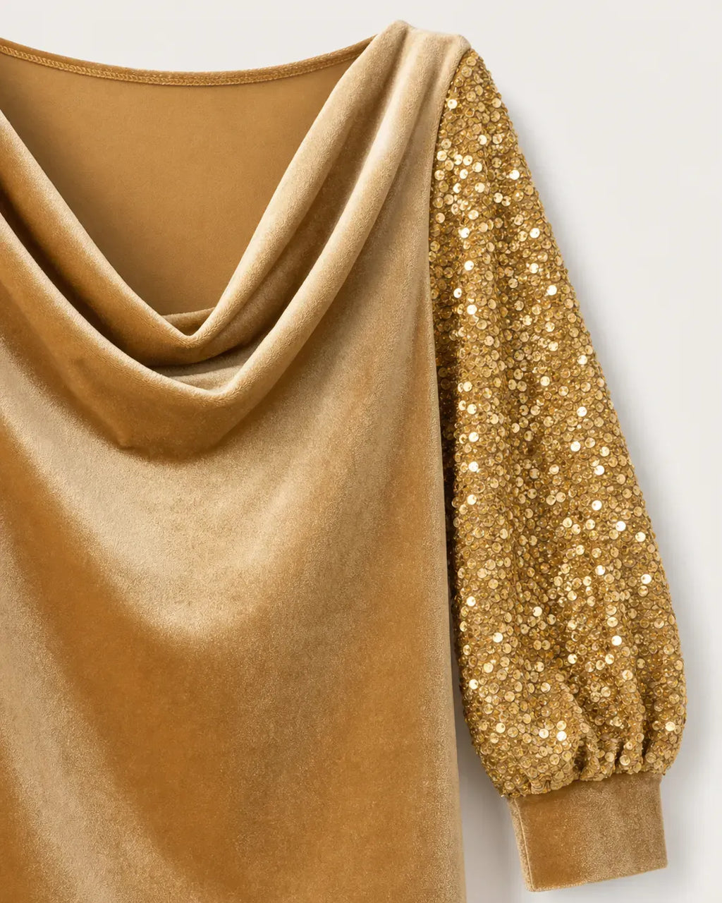 Women's Velvet Cowl-Neck Sequin Sleeve Top - Party Ready