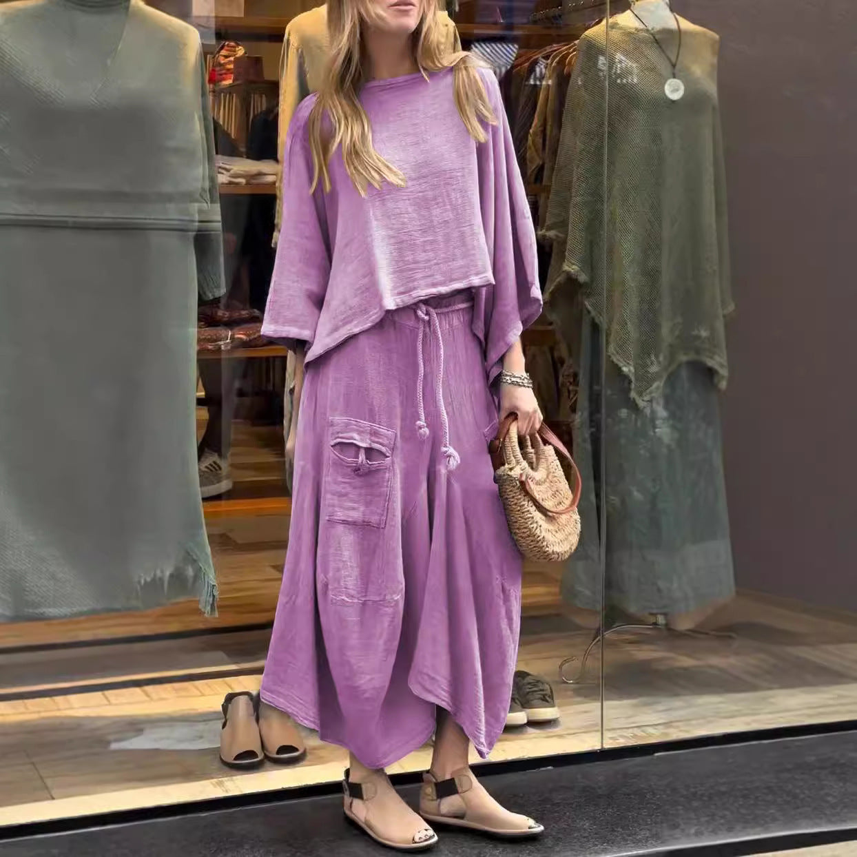 New style casual solid color loose skirt two piece suit-Limited 50% Off