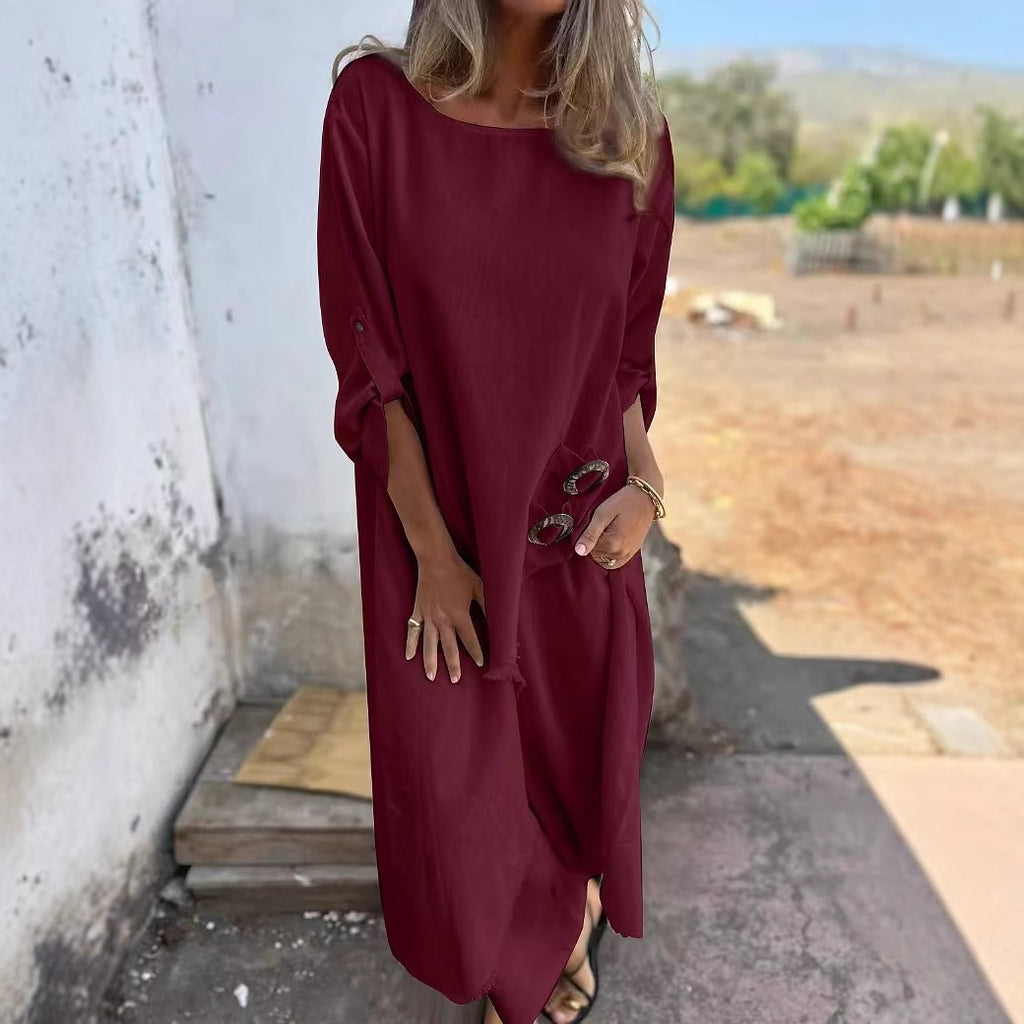 New Metal Buckle Loose Irregular Linen Suit Top+Pants