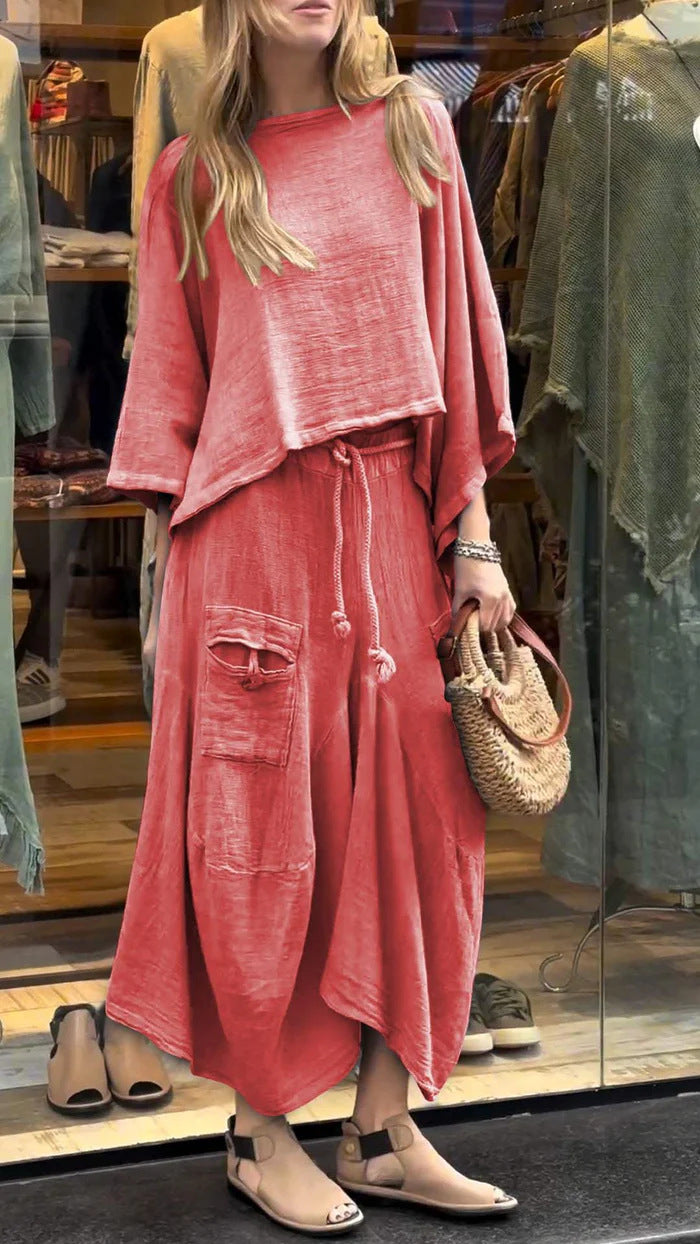 New style casual solid color loose skirt two piece suit-Limited 50% Off