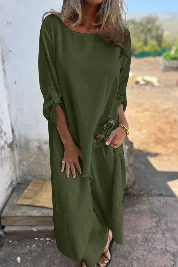 New Metal Buckle Loose Irregular Linen Suit Top+Pants