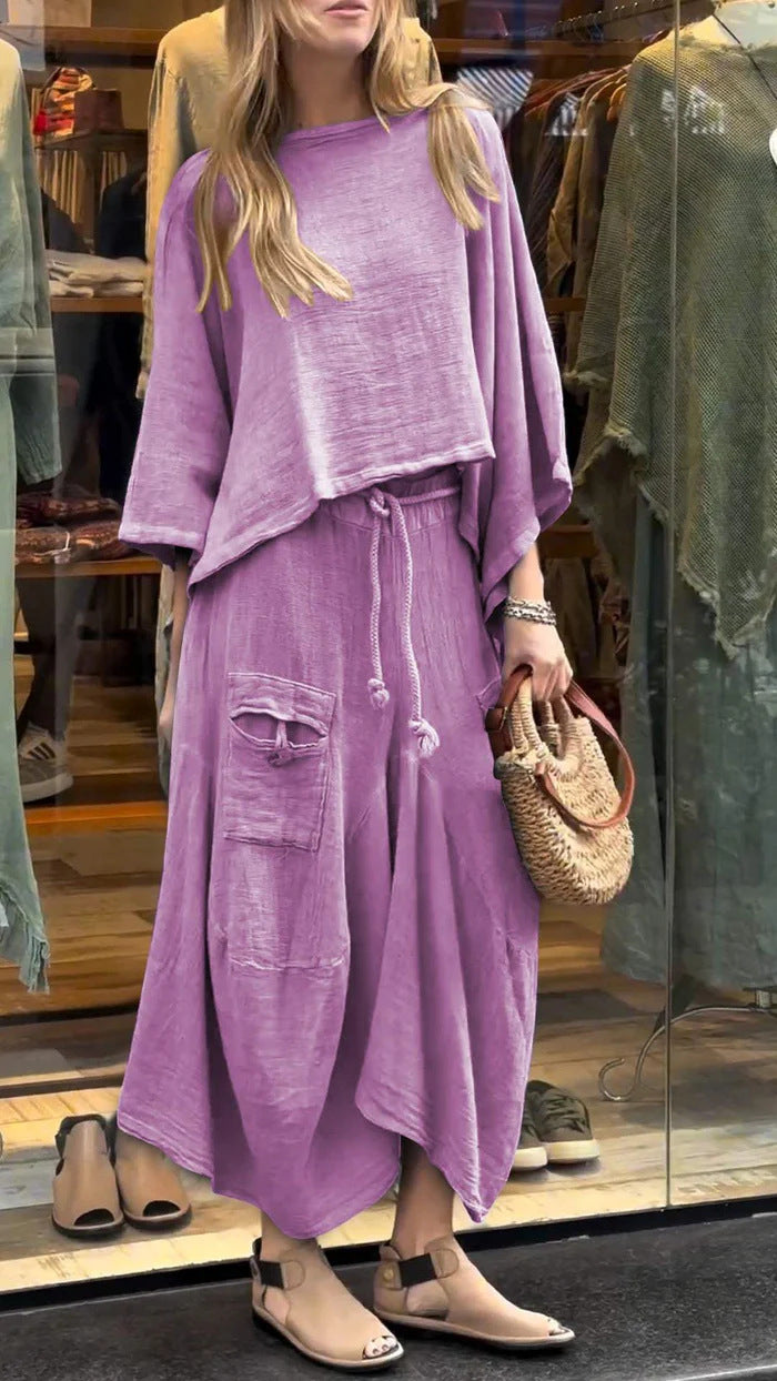 New style casual solid color loose skirt two piece suit-Limited 50% Off