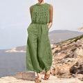 Women'S Cotton And Linen Casual Round Neck Jumpsuit