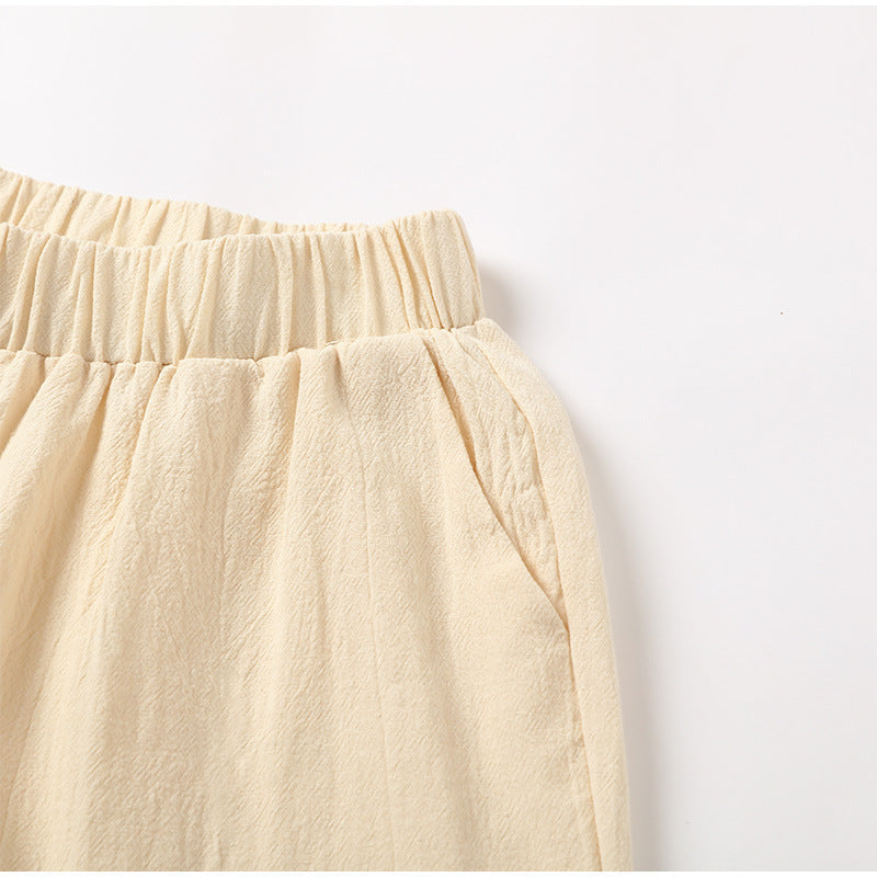 Linen Solid Slit Cardigan and Wide-Leg Pant Suits
