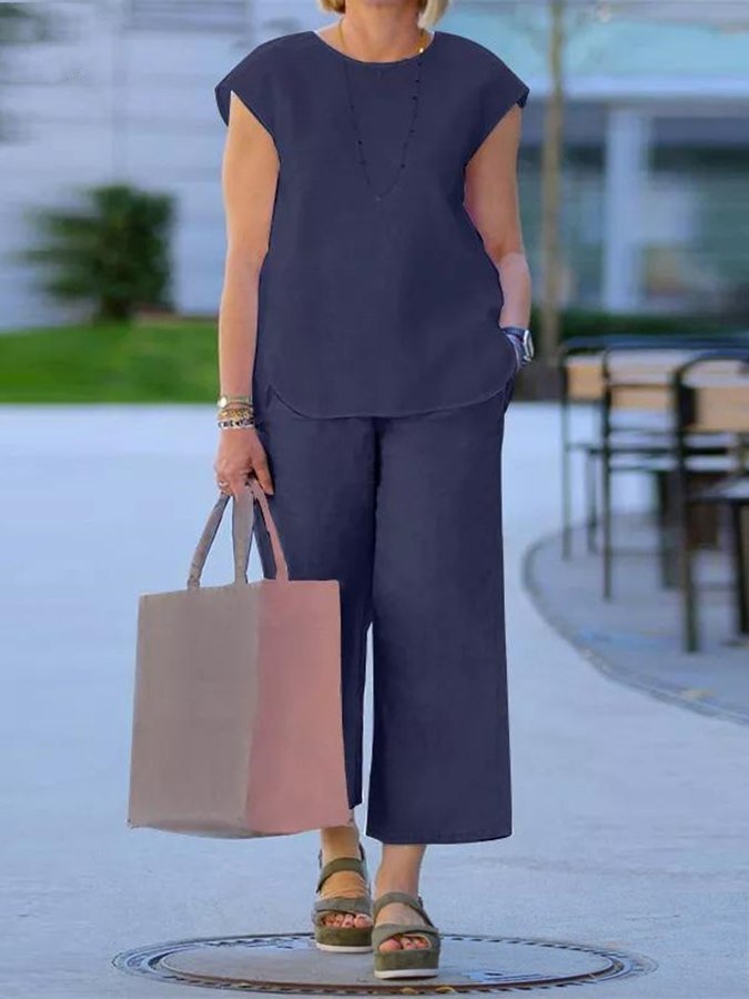 Women's Cotton Linen Casual Top and Pant Set