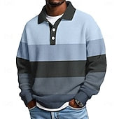Men's Horizontal Stripes Waffle Polo Shirts Textured Long Sleeve Polo Shirts