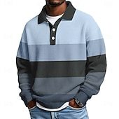Men's Horizontal Stripes Waffle Polo Shirts Textured Long Sleeve Polo Shirts