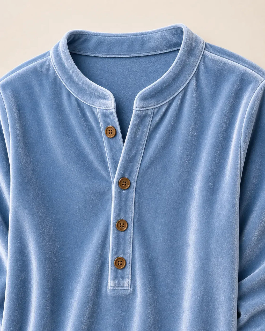 Women's Velvet Button-Front Long Sleeve Top – Relaxed Fit Henley Blouse