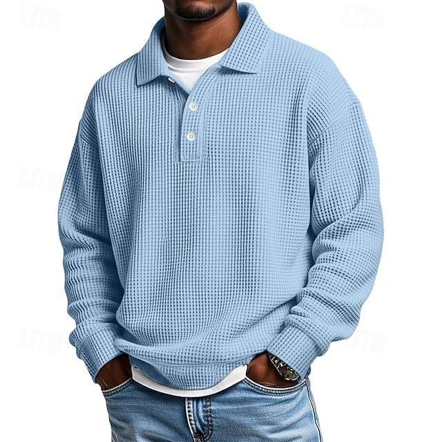 Men's Waffle Polo Shirts Textured Formal Business Ribbed Polo Collar Fashion