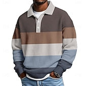 Men's Horizontal Stripes Waffle Polo Shirts Textured Long Sleeve Polo Shirts