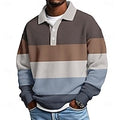 Men's Horizontal Stripes Waffle Polo Shirts Textured Long Sleeve Polo Shirts