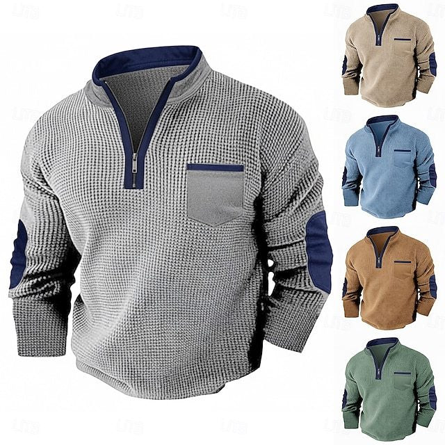 Men's Waffle T-shirt T Shirt Waffle Henley Shirt Long Sleeve Fall Fall & Winter
