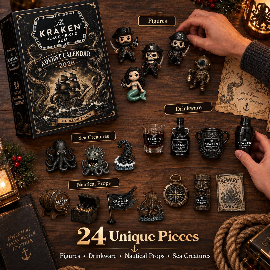 24-Day Kraken Rum Mini-Bottle Advent Calendar Set – Holiday Bar Display, Collectible Gift for Rum Lovers, Christmas Countdown & Festive Decor