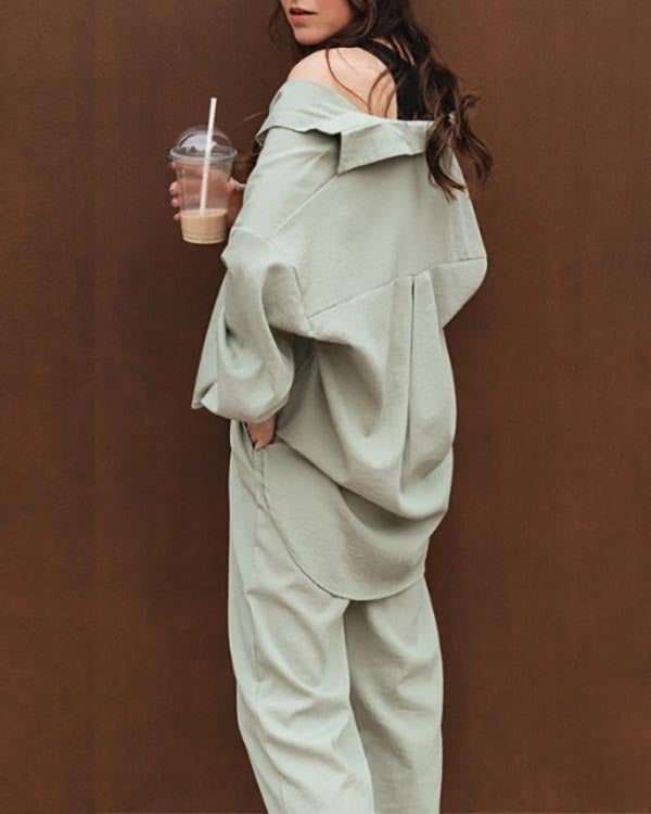Linen Set Casual Shirt Elastic Pants Suits