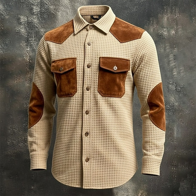 Men's Shirt Waffle Shirt Casual Shirt Button Up Shirt Cargo Shirt
