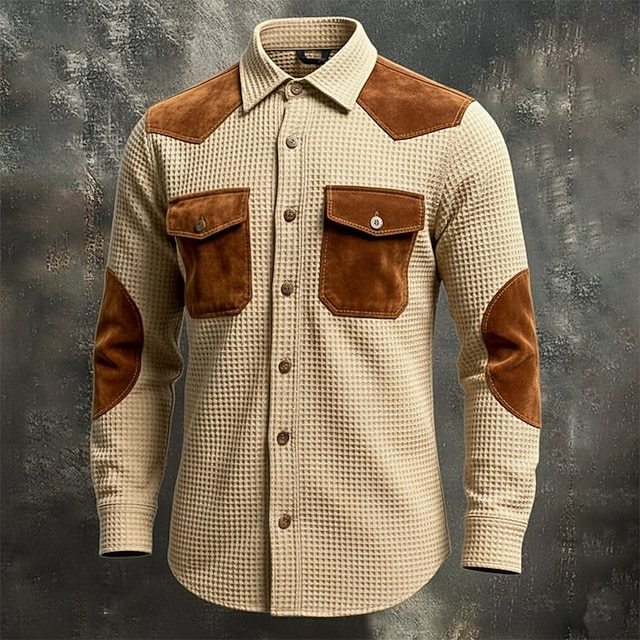 Men's Shirt Waffle Shirt Casual Shirt Button Up Shirt Cargo Shirt