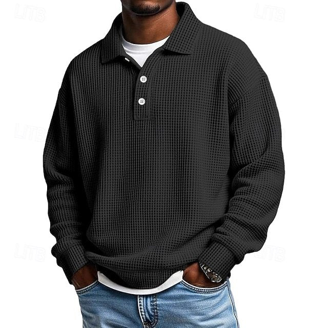 Men's Waffle Polo Shirts Textured Formal Business Ribbed Polo Collar Fashion