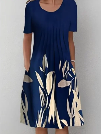 Women's Round Neck Short Sleeve Floral Print Dress