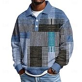 Men's Geometric Color Block Waffle Polo ShirtsCasual Athleisure Daily Wear Fall Winter